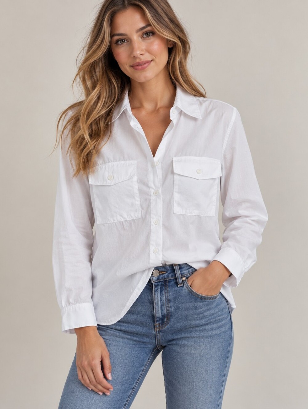 Zara White Cotton Button-Front Shirt